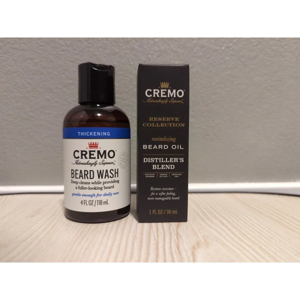 CREMO Thickening Beard Wash + Distiller's Blend Beard Oil